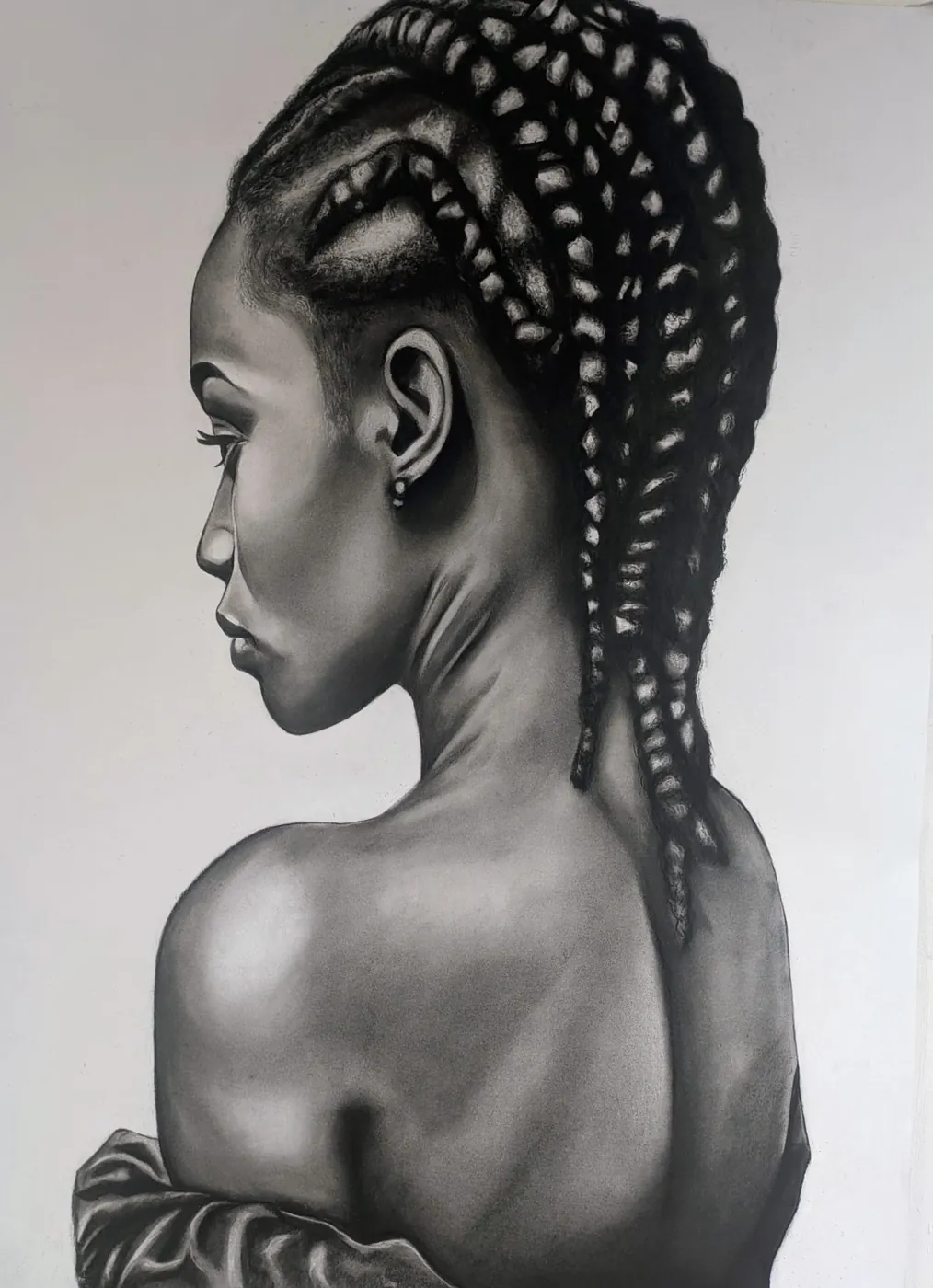 Crowned — charcoal profile study exploring texture and form